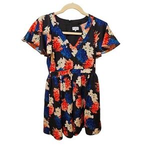 Wolf and Whistle London Midi Floral Flare dress. Size 12. Bright. Easter. Party